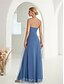 billiga Brudtärneklänningar-A-linjeformade quinceanera-klänningar Elegant klänning formell bröllop golvlängd ärmlös bandeau chiffon rygglös med slits