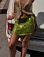 abordables Tops Florales-Mujer Falda Falda brillante Moda Mini Tiro Medio Faldas Plano Lentejuelas Microelástico Fiesta Fiesta de Cóctel Amarillo Verde Verano Poliéster