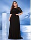 Χαμηλού Κόστους ΜΑΥΡΟΣ-Φόρεμα A-Line Plus Size Elegant Curve Formal Wedding Floor Length Half Sleeve Crew Neck Chiffon με Στρας