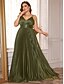 economico VERDE-Abiti A-Line Plus Size Elegante Abito Curva Abito Formale Matrimonio Lunghezza Piena Senza Maniche Scollatura a V Raso Schiena Scoperta con Pieghe