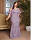 cheap Semi-formal / Cocktail-Mermaid / Trumpet Evening Gown Elegant Dress Formal Wedding Floor Length Short Sleeve V Neck Lace with Embroidery