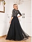 ieftine Semi-formal / Cocktail-Rochii de quinceanera A-line rochie elegantă formală nuntă lungime până la podea mânecă de jumătate de lungime decolteu în V tul cu paiete