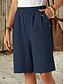 abordables Bermudas-Mujer Chinos Pantalón corto Moda Ropa de calle Básico Longitud de la rodilla Alta cintura Plano Bolsillo Cintura elástica Confortable Suave Cómodo Microelástico Exterior Calle Gris oscuro Azul