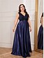 economico NERO-Abiti A-Line Taglie Forti Elegante Abito Curvy Formale Matrimonio Lunghezza P_avimento Senza Maniche Scollo a V Satin Scollo a V con Pieghe