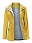 abordables chaqueta activa-Mujer Gabardina Impermeable Mantiene abrigado Cremallera Bolsillo Moda Exterior Plano Noche Fin de semana Cremallera Regular Con Capucha Ajuste regular Manga Larga Ropa de calle Negro Amarillo Vino