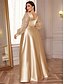 ieftine verde-Rochii Plus Size A-Line Elegantă Rochie de Curbe Formală Nuntă Lungime Pământ Mâneci Lungi Gât în V Poliester cu Pliseuri