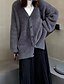 billige Cardigans og overtøj-Dame Bluse Cardigan Mode Helfarve Rillet V-hals Strikket Langærmet Almindelige toppe Strikke Ferie I-byen-tøj Weekend Sort Mørkegrå Vinter