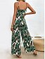 abordables Mono Floral-Mujer Normal Mono Activo Floral Sin Mangas Escote en Pico Espalda al Aire Alta cintura Vacaciones Diario Ajuste regular Verde Trébol Verano