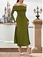economico Matrimonio Informale / Di Giorno-Abito da Cocktail A-Line Jersey Stretch Abito Brillante Elegante Abito Formale Semi Formale Matrimonio Lunghezza Tè Lunghezza Midi Manica Lunga Scollo Off Shoulder con Dettagli Arricciati