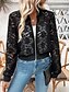 levne letecká bunda-Dámské Letecká bunda Pohodlné Prodyšné Krajka Slátanina Zip Elegantní Na běžné nošení Bez vzoru Dovolená ulice Ležérní Denní nošení Zip Krátké Stojáček Běžný Dlouhý rukáv Svrchní oděvy Černá Léto Jaro