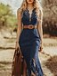 tanie Sukienki boho-Damskie Sukienka midi Sukienka Boho Strój zachodni Moda Nowoczesny Na zewnątrz Codzienny Wyjściowe Regularny Równina Bez rękawów W serek Ciemnoniebieski Lato