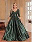 billige SVART-A-Line Quinceanera Kjoler Elegant Kjole Formell Bryllup Gulv Lengde Lang Erme V Utringning Polyester med Paljetter