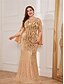 billiga Bröllop och event-Havfru  Trumpet Plus Size Klänningar Elegant Kurva Klänning Formell Bröllop Golvlängd Lång Ärmar V-Hals Polyester med Paljetter