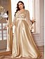 ieftine verde-Rochii Plus Size A-Line Elegantă Rochie de Curbe Formală Nuntă Lungime Pământ Mâneci Lungi Gât în V Poliester cu Pliseuri