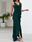 economico Semi-formale / Cocktail-Abiti da Ospite di Matrimonio Sirena  Tromba Abito Elegante Ospite di Matrimonio Lunghezza Piena Senza Maniche Collo a V Stretch Crepe con Volant arricciati Spacco