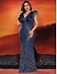 abordables Champán-Vestidos Sirena  Trompeta Talla Grande Vestido Elegante Curvas Formal Boda Longitud de Piso Sin Mangas Cuello en V Con Lentejuelas