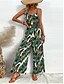 abordables Mono Floral-Mujer Normal Mono Activo Floral Sin Mangas Escote en Pico Espalda al Aire Alta cintura Vacaciones Diario Ajuste regular Verde Trébol Verano
