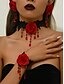 billige Kvinders halskæde-Gotisk smykkesæt med røde roser til kvinder, blondehalskæde, øreringe og armbånd, vintage victoriansk kostumetilbehør til halloweenfest og gotisk mode
