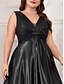 economico NERO-Abiti A-Line Taglie Forti Elegante Abito Curvy Formale Matrimonio Lunghezza P_avimento Senza Maniche Scollo a V Satin Scollo a V con Pieghe