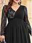 voordelige BLAUW-A-Lijn Plus Size Jurken Elegante Curvy Jurk Formele Bruiloft Vloerlengte Lange Mouw V-Hals Chiffon met Sequin