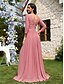 economico Rosa-Abiti A-Line Quinceanera Elegante Vestito Matrimonio Formale Lunghezza Piena Maniche Lunghe Scollo a V Chiffon Schiena a Scala con Pieghe