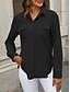 voordelige Overhemden-Dames Katoenen linnen overhemden Effen Kleur Elegant Stijlvol Basic Lange mouw Overhemdkraag Normale tops Dagelijks Knop Zak Zwart Wit Blozend Roze blauw Zomer