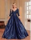 billige SVART-A-Line Quinceanera Kjoler Elegant Kjole Formell Bryllup Gulv Lengde Lang Erme V Utringning Polyester med Paljetter