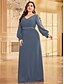 voordelige BLAUW-A-Lijn Plus Size Jurken Elegante Curve Jurk Formele Bruiloft Vloerlengte Lange Mouw V Hals Chiffon Met Pailletten