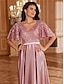 economico Rosa-Abiti A-Line per Quinceanera Abito Elegante Formale Matrimonio Lunghezza Pera Manica Corto V Collo Raso con Pieghe