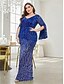 billiga Bröllop och event-Havfru  Trumpet Plus Size Klänningar Elegant Kurva Klänning Formell Bröllop Golvlängd Lång Ärmar V-Hals Polyester med Paljetter