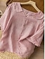 abordables Chemises-Femmes Chemises en coton et lin Couleur Unie Basique Occasionnel Manche Courte Col de chemise Hauts Réguliers Quotidien Boutons Blanche Rose Claire Bleu Orange Vert Été Printemps