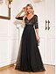 ieftine Semi-formal / Cocktail-Rochii de quinceanera A-line rochie elegantă formală nuntă lungime până la podea mânecă de jumătate de lungime decolteu în V tul cu paiete