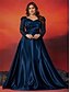 billiga BLÅ-A-Linje Plus Size Klänningar Elegant Curve Klänning Formell Bröllop Golvlängd Långärmad Hjärta Satin med Fållar 2025