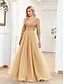 ieftine Semi-formal / Cocktail-Rochii de quinceanera A-line rochie elegantă formală nuntă lungime până la podea mânecă de jumătate de lungime decolteu în V tul cu paiete