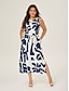 abordables robe décontractée imprimée-Femme Robe casual Robe ample Noir Blanche Sans Manches Botanique Floral Imprimer Ample Printemps été Tour Casual Quotidien Décontractées Vacances S M L