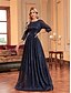 ieftine albastru-Rochii A-Line quinceanera rochie elegantă rochie formală nuntă lungime până la podea mânecă 3/4 guler cămașă poliester cu pliuri