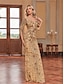 voordelige Semi-formeel / Cocktail-Zeemeermin  Trompet Quinceanera Jurken Elegante Jurk Formele Bruiloft Vloerlengte Lange Mouw Hartvormige Pailletten met Pailletten