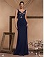 billiga Semi-formell / Cocktail-Mermaid  Trumpet Quinceanera Klänningar Elegant Klänning Formell Bröllop Golvlängd Ärmlös V-hals Satäng Rygglös med Slits