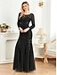 voordelige BLAUW-Zeemeermin  Trompet Quinceañera Jurken Elegante Jurk Formele Bruiloft Vloerlengte Lange Mouw Crew Neck Polyester met Pailletten