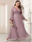 abordables Rosa-Vestido de gala en línea A elegante vestido formal para bodas largo hasta el suelo manga larga cuello en V de gasa con estampado floral