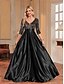 billige SVART-A-Line Quinceanera Kjoler Elegant Kjole Formell Bryllup Gulv Lengde Lang Erme V Utringning Polyester med Paljetter