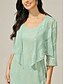 preiswerte Jacken-Damen Schultertücher Einfarbig Elegant Stilvoll Basic Dreiviertelarm Asymmetrisch Crop Tops Hochzeitsgast Strandhochzeit Pailletten Patchwork Salbeigrün Sommer Frühling Herbst