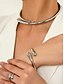economico Collana da donna-Set di collana, bracciale e anello in argento e oro da donna, gioielli dal design semplice e aperto per donne alla moda, adatti per feste, ufficio e look quotidiani eleganti.