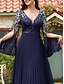 economico BLU-Abito Quinceanera A-Line Abito Elegante Abito Matrimonio Lunghezza Pavimento Manica Mezza Scollo a V Poliestere con Fessura