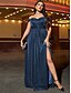 billiga BLÅ-A-linjeformade Quinceañera Klänningar Elegant Klänning Formell Bröllop Golvlängd Ärmlös Off Shoulder Polyester med Slits