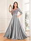 billige Semi-formel / Cocktail-A-Linje quinceanera kjoler elegant kjole formel bryllup gulvlængde langærmet V-hals satin med folder