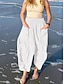abordables Pantalon uni en coton et lin-Femmes Pantalon en coton et lin Chinos Mode Basique Occasionnel Longueur complète Taille haute Uni Avec Poches Cordon de serrage Confort Extérieur Micro-Élastique Vacances Rue Quotidien Blanche Jaune