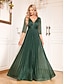 billiga Semi-formell / Cocktail-A-linjeformade Quinceanera Klänningar Elegant Klänning Formell Bröllop Golvlång Lång ärm V-ringning Chiffon med veck