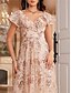 abordables Champagne-Robes de quinceanera en forme A Robe élégante Robe de mariage formelle longueur sol manches courtes col en V sequins dos en V avec sequins