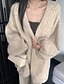 billige Åpen front cardigan-Dame Kofte Mote Helfarge Riflet V-hals Strikket Langermet Vanlige topper Strikke utendørs Daglig Ut på byen Beige kaffe Høst
